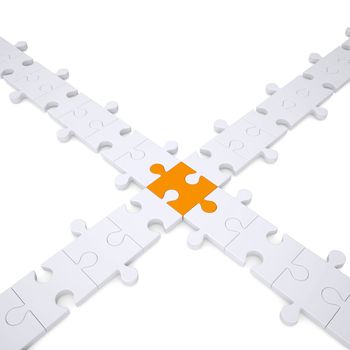 Puzzle white and orange. Isolated render on a white background