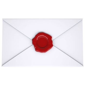 White envelope with a red seal. Isolated render on a white background