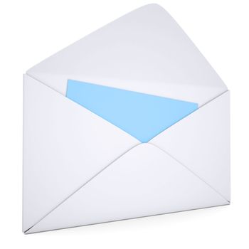 Blue Card in an open white envelope. Isolated render on a white background