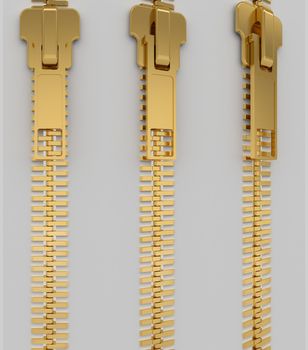 Closed lock zipper. 3d render of a gray background