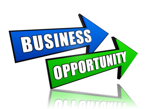 business opportunity - text in 3d color arrows, business growth concept
