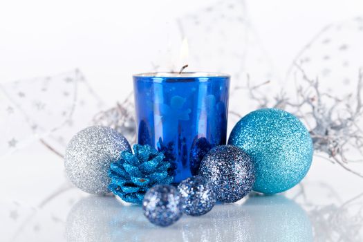 traditional festive christmas decoration glitter in silver and blue
