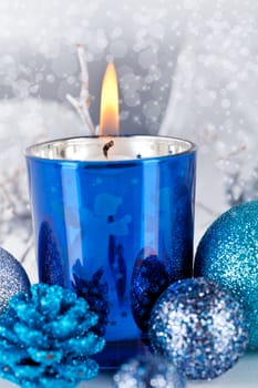 traditional festive christmas decoration glitter in silver and blue