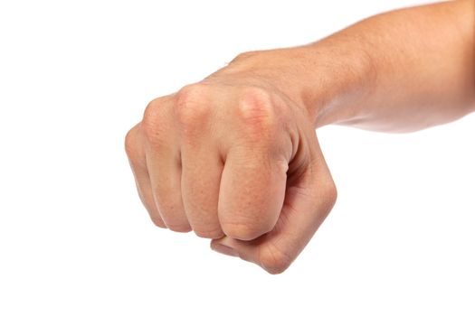 Hand with clenched a fist, isolated on a white background