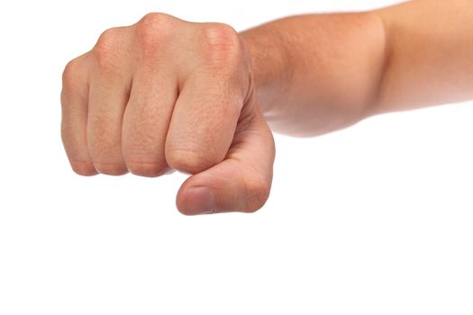 Hand with clenched a fist, isolated on a white background