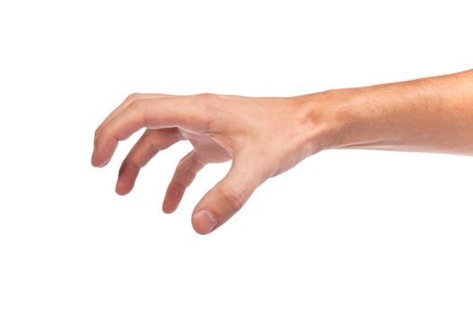 Well shaped male hand reaching for something isolated on a white background