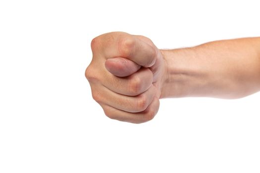 Hand is showing a fig sign isolated on a white background