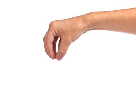 Well shaped male hand reaching for something isolated on a white background