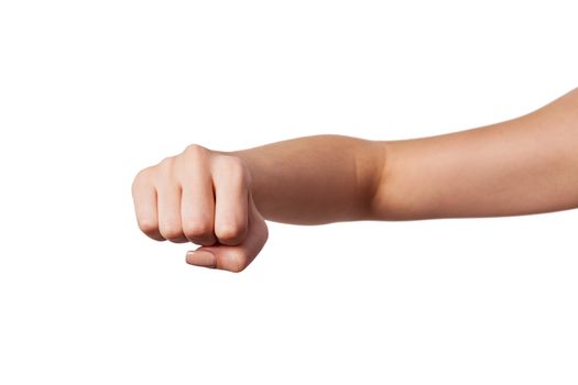 Hand with clenched a fist, isolated on a white background