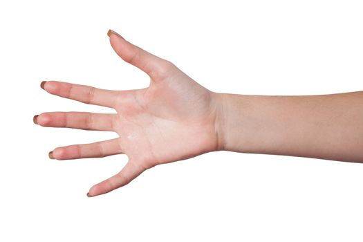 Hand gesture of Female isolated on a white background