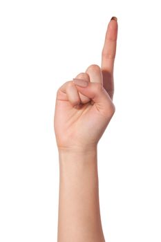Woman index finger isoalted on a white background