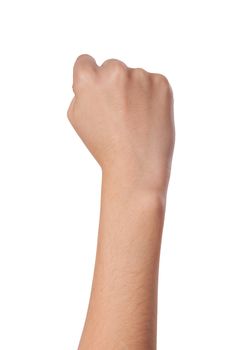 Hand with clenched a fist, isolated on a white background