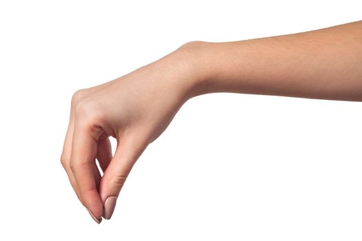 Well shaped Female hand reaching for something isolated on a white background