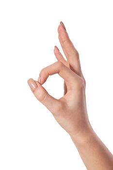 Hand is showing OK sign isolated on a white background