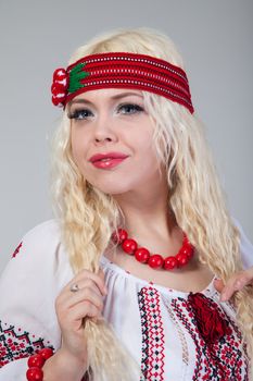 Attractive woman wears Ukrainian national dress