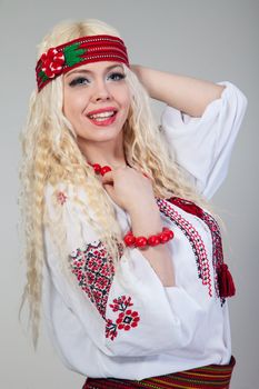 Attractive woman wears Ukrainian national dress