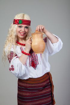 Attractive woman wears Ukrainian national dress