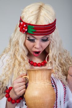 Attractive woman wears Ukrainian national dress