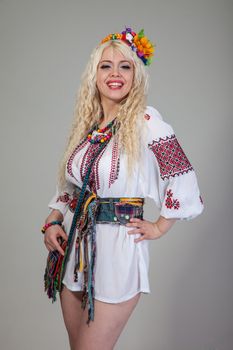 Attractive woman wears Ukrainian national dress