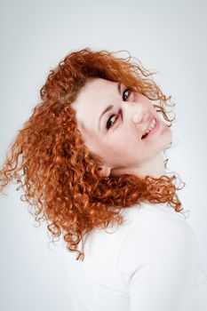 attractive young redhead woman smiling laughing emotion portrait
