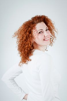 attractive young redhead woman smiling laughing emotion portrait