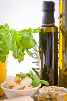 tatsty geen olives parmesan and olive oil ingredients vegetarian food