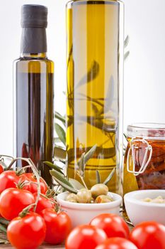 tatsty geen olives tomatoes and olive oil ingredients vegetarian food
