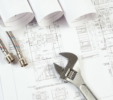 plumbing and drawings are on the desktop, workspace engineer