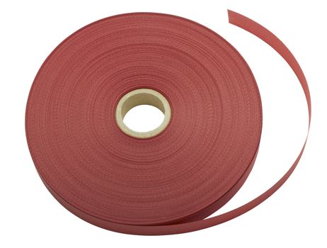 red ribbon rolls on white background