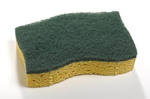 sponge with green abrasive on white background