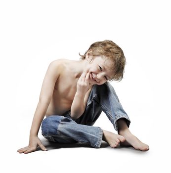Portrait of happy joyful beautiful little boy isolated on white background