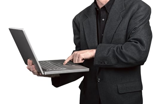 Businessman holding his laptop on White (clipping path)