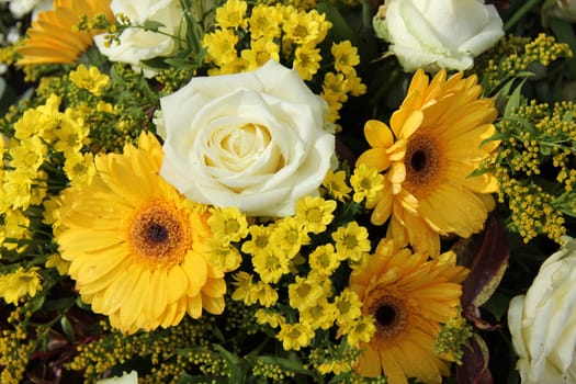 White and yellow bouquet, geberas and roses