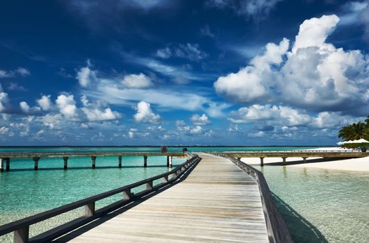 Beautiful beach with jetty at Maldives