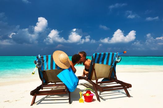 Couple on a tropical beach at Maldives