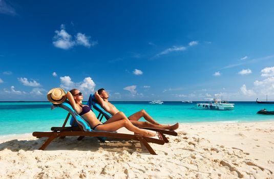 Couple on a tropical beach at Maldives