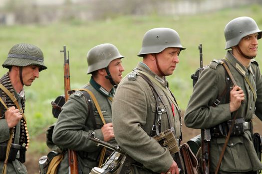 ODESSA, UKRAINE - MAY 8. The "Odessa historical military club" demonstrates for public historical reconstruction of a combat between Soviet and German armies during World War 2 on May 8, 2011 in Odessa