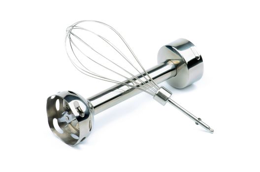 Cooking Utensils with Stainless Still Wire Whisk and Blender Masher isolated on white background