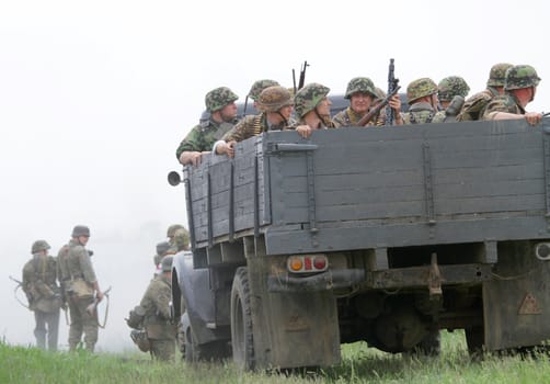 ODESSA, UKRAINE - MAY 6. The "Odessa historical military club" demonstrates for public historical reconstruction of combat between Soviet and German armies during World War 2 on May 6, 2012 in Odessa