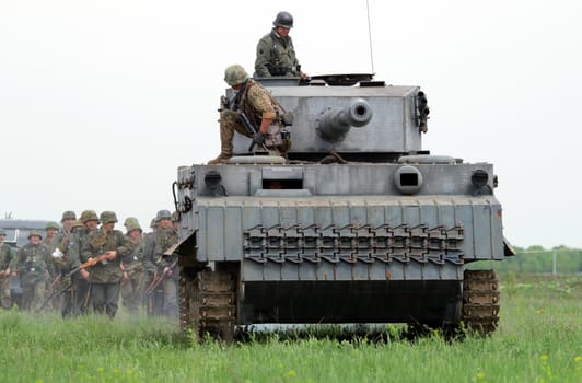 ODESSA, UKRAINE - MAY 6. The "Odessa historical military club" demonstrates for public historical reconstruction of a combat between Soviet and German armies during World War 2 on May 6, 2012 in Odessa