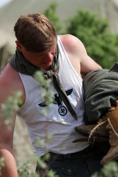 ODESSA, UKRAINE - MAY 6. The "Odessa historical military club" demonstrates for public historical reconstruction of combat between Soviet and German armies during World War 2 on May 6, 2012 in Odessa