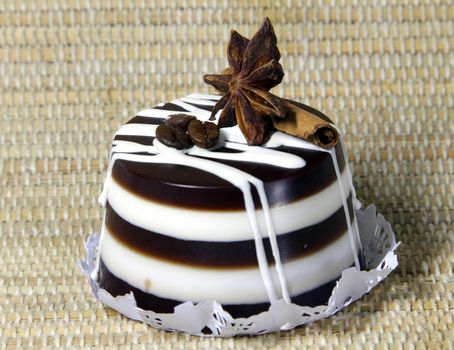 natural handmade soap chocolate cake on bamboo background