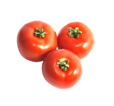 Three tomatoes isolated against white background 
