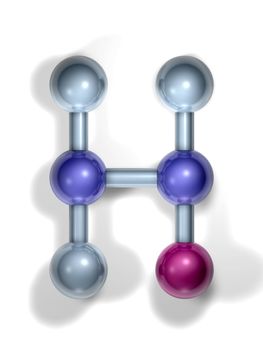 3D rendering of a PVC Molecule. 
A common form of plastic.
H (Hydrogen) = Light Blue
C (Carbon) = Dark Blue
Cl (Chlorid) = Purple