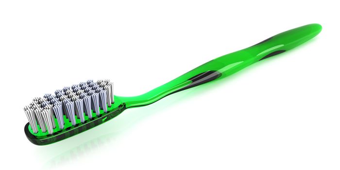 A green toothbrush. 3D rendered Illustration. isolated on white.