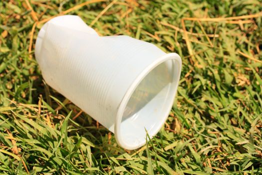 plastic cup on the nature of how the garbage