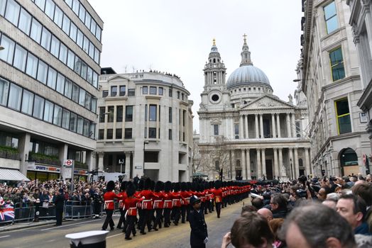 London, UK. April 17th, 2013. Royal Guards arrive at St Paul's Cathedral .