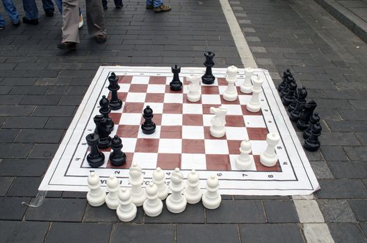 huge chess game figures in Vilnius city street event