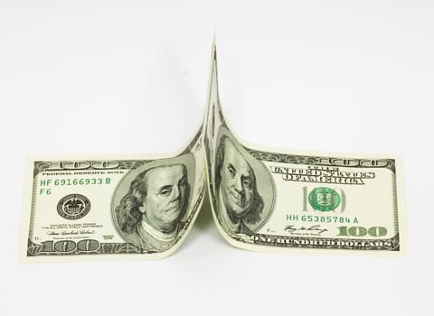 hundred dollar banknote,isolated on white with clipping path. 