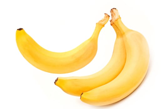 three mature bananas on white background